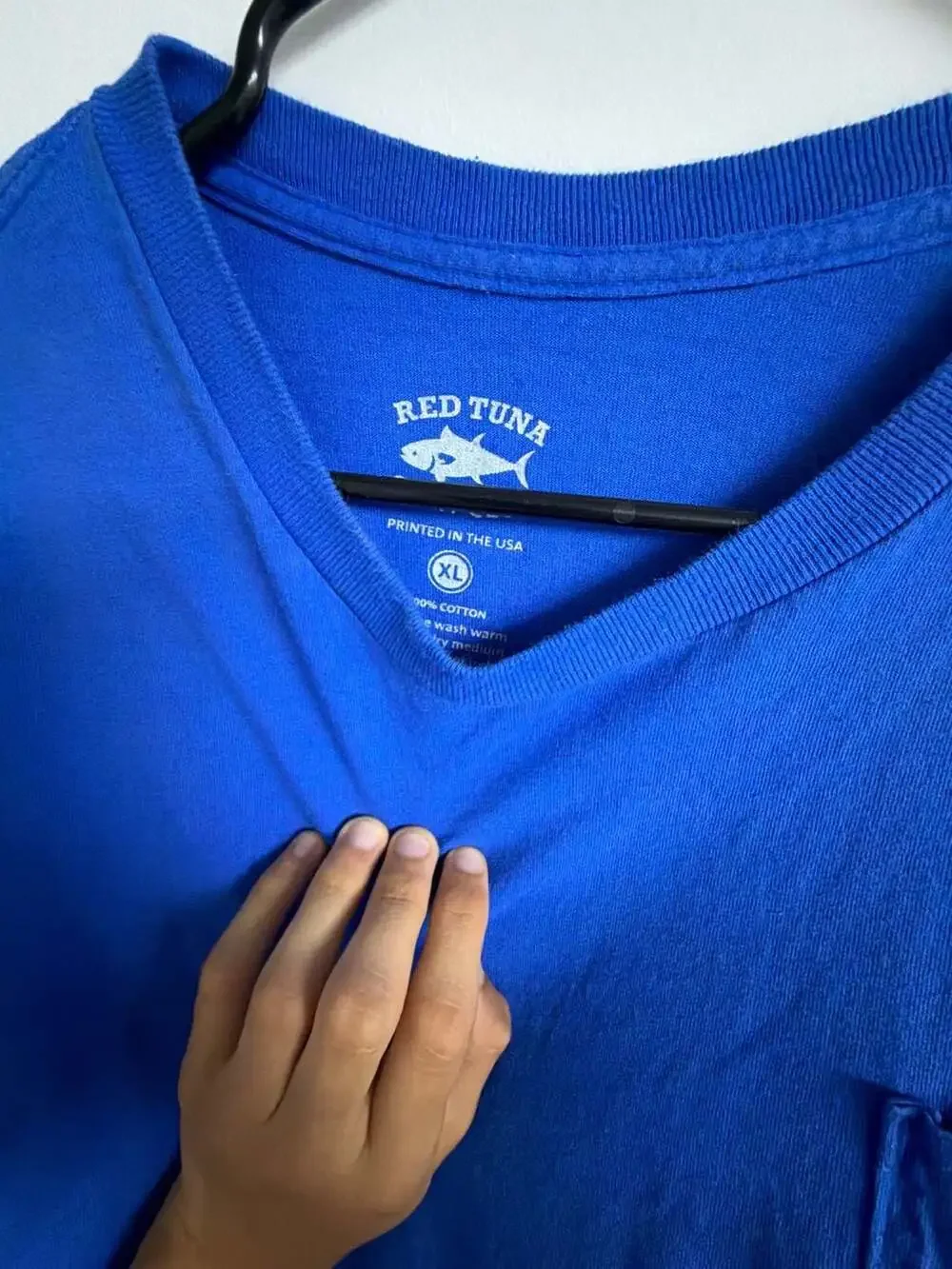 Red Tuna Blue Cotton Pocket T-Shirt Size XL